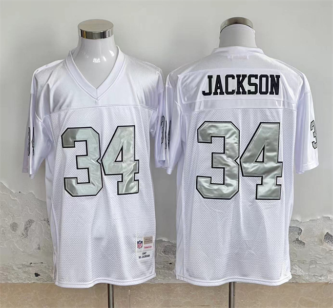 Men's Las Vegas Raiders #34 Bo Jackson White Throwback Stitched Football Jersey